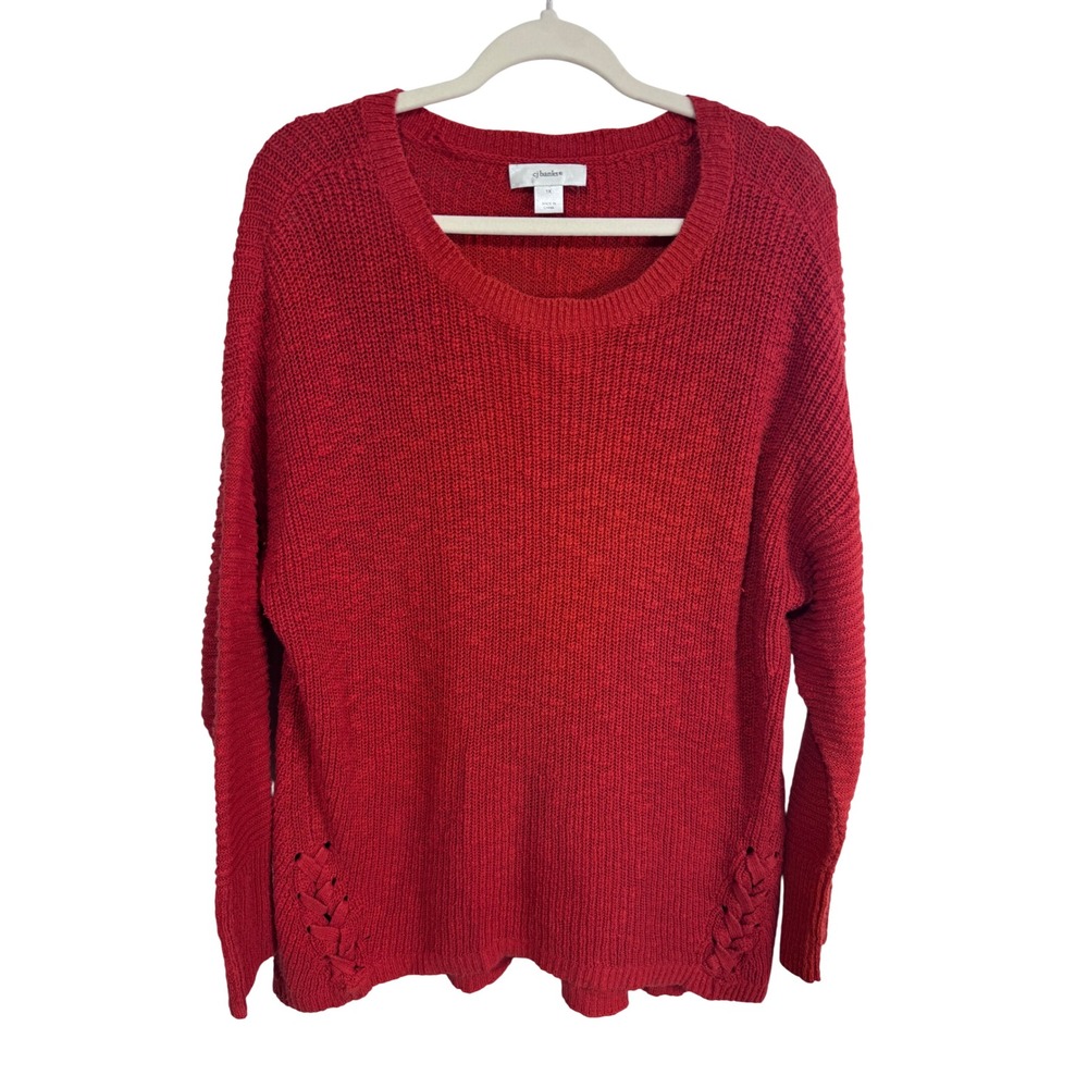 CJ Banks 1X Red Sweater Women's‎ Lattice Detail Knit